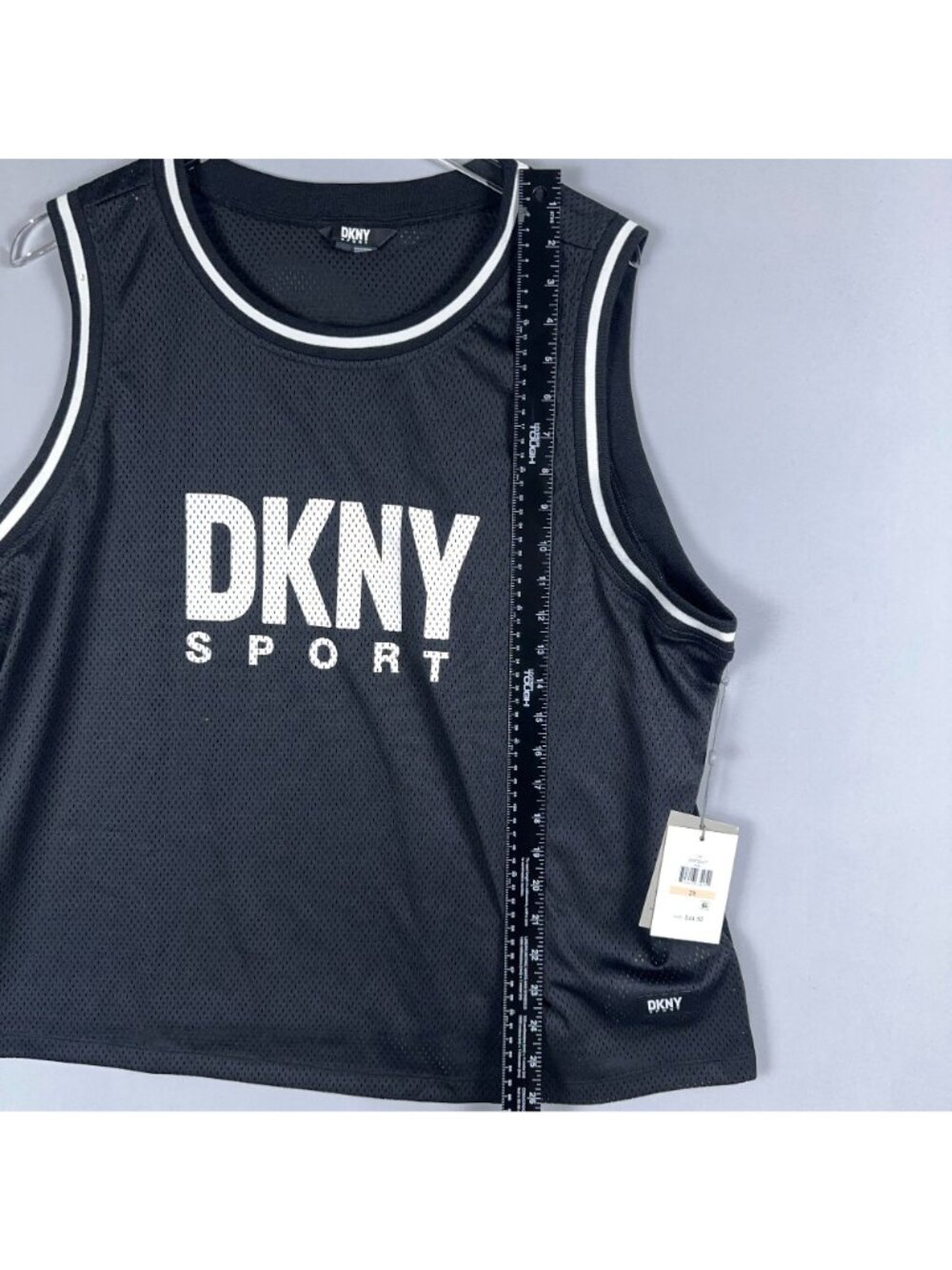DKNY Sport Tank Top Size 2X Mesh Basketball Black Sleeveless White Logo Was $44. - Picture 9 of 12